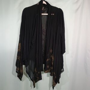 Black Sheer Kimono Cardigan Gold Detail Boho Shawl Wrap Lightweight Layering